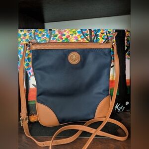 Tory Burch Navy Crossbody with Tan Leather Trim